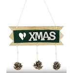 Decoratiune Craciun din Lemn, Flippy, Model Scris Xmas, Conuri Atarnate, cu Inimioara 25x9 cm, pentru Brad sau Usa,