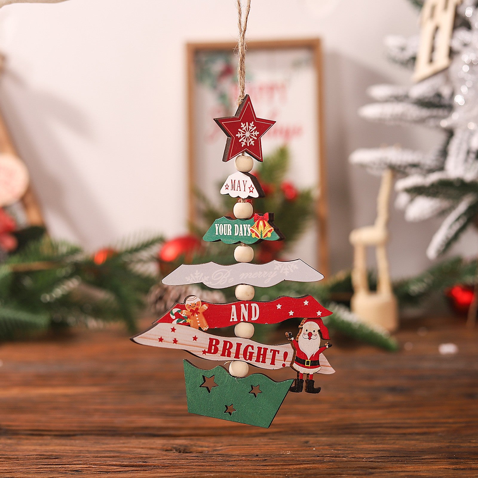 Decoratiune de Craciun din Lemn, Flippy, cu Snur pentru Agatare in Brad, Model Brad de Craciun, Scris May Your Days Be