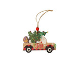 Decoratiune de Craciun din Lemn, Flippy, cu Snur pentru Agatare in Brad, Model Masina lui Mos Craciun, Scris Joy,