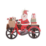 Decoratiune de Craciun din Lemn, Flippy, cu Snur pentru Agatare in Brad, Model Mos Craciun pe Bicicleta, 10.3x11.5x0.5