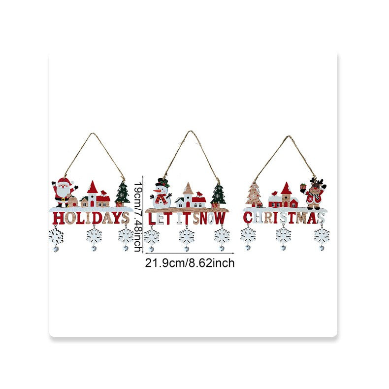 Decoratiune de Craciun din Lemn, Flippy, cu Snur pentru Agatare in Brad, Model Mos Craciun, Scris Let It Snow, 21.9x19