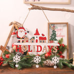 Decoratiune de Craciun din Lemn, Flippy, cu Snur pentru Agatare in Brad, Model Mos Craciun, Scris Let It Snow, 21.9x19