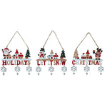 Decoratiune de Craciun din Lemn, Flippy, cu Snur pentru Agatare in Brad, Model Mos Craciun, Scris Let It Snow, 21.9x19