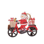 Decoratiune de Craciun din Lemn, Flippy, cu Snur pentru Agatare in Brad, Model Om de Zapada pe Bicicleta, 10.3x11.5x0.5