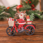 Decoratiune de Craciun din Lemn, Flippy, cu Snur pentru Agatare in Brad, Model Ren pe Bicicleta, 10.3x11.5x0.5 cm,