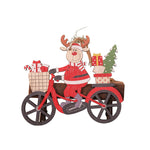 Decoratiune de Craciun din Lemn, Flippy, cu Snur pentru Agatare in Brad, Model Ren pe Bicicleta, 10.3x11.5x0.5 cm,