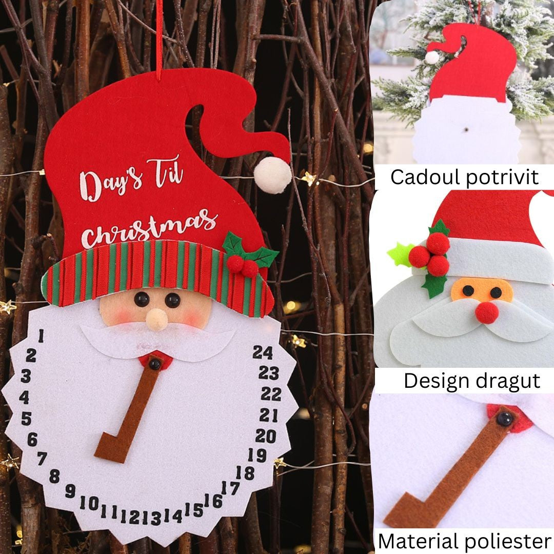 Decoratiune de Craciun Flippy, Advent calendar, numara zilele pana la Craciun, model Mos Craciun, material poliester,