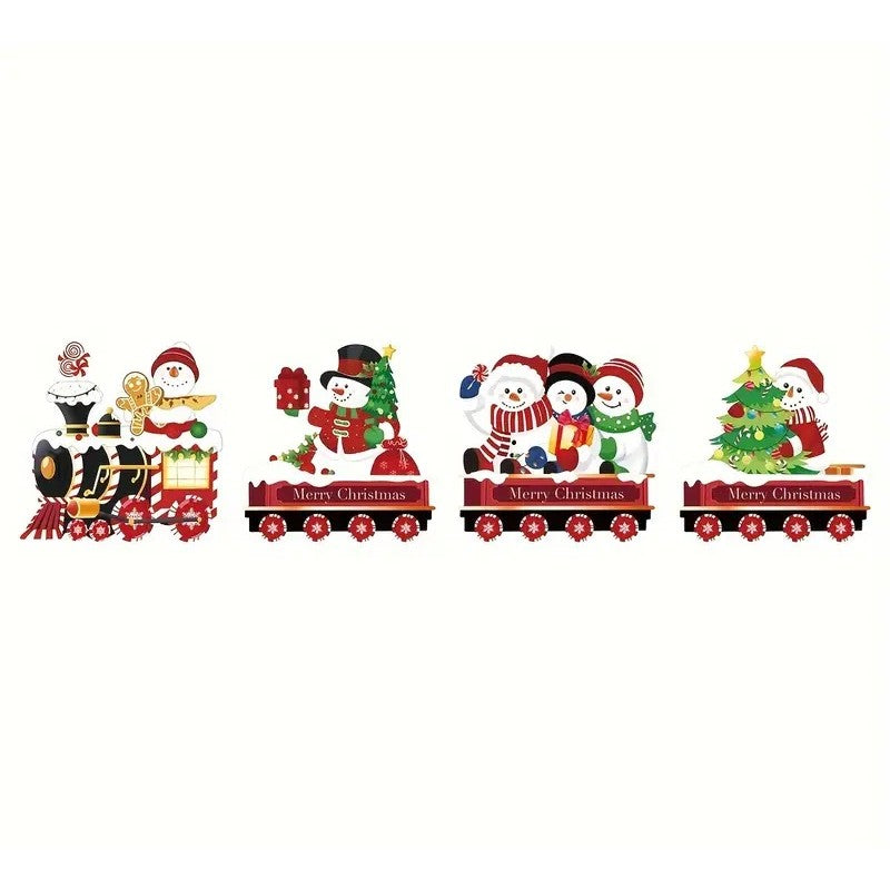 Decoratiune de Craciun, Flippy, pentru Gradina, Tip Trenulet, 4 Figurine + Bete de Infipt in Pamant, din Plastic,