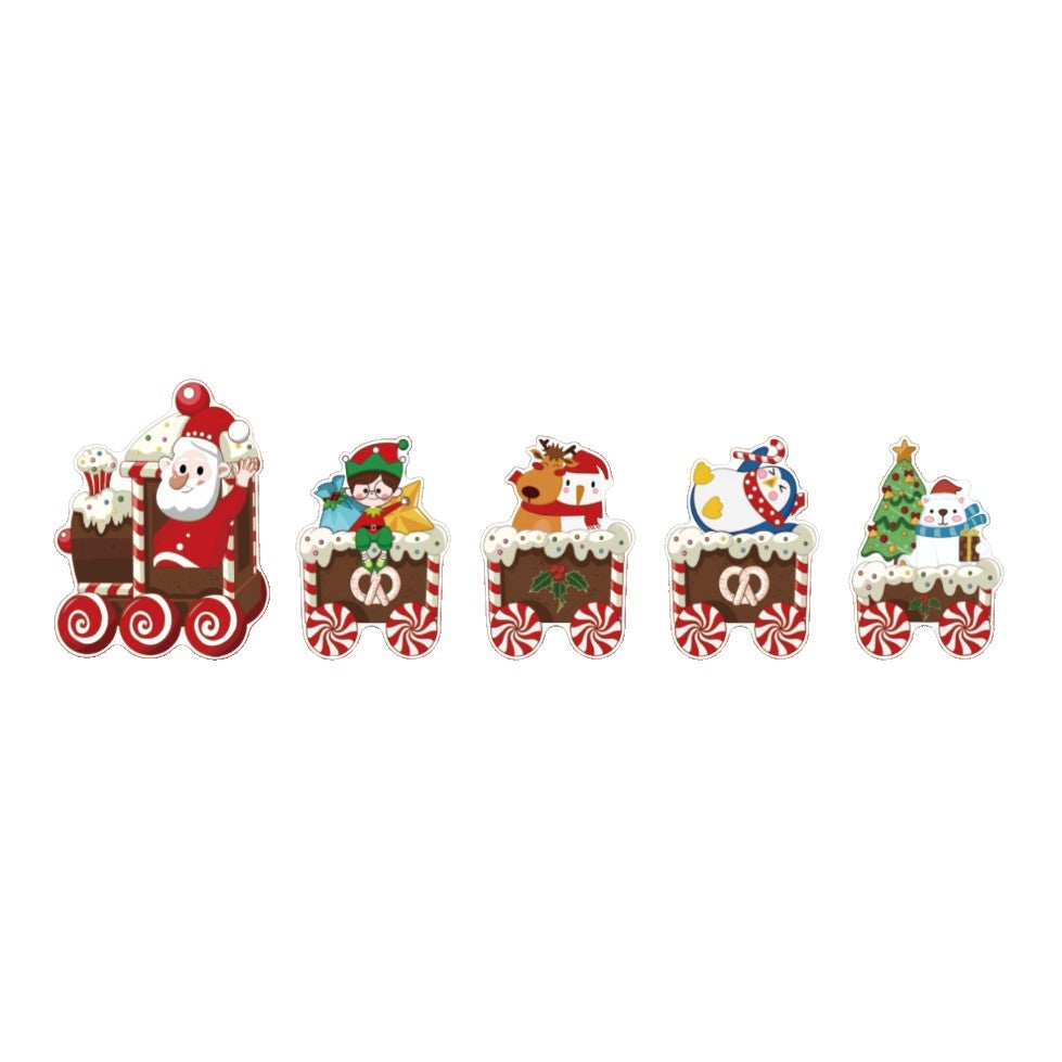 Decoratiune de Craciun, Flippy, pentru Gradina, Tip Trenulet, 5 Figurine + Bete de Infipt in Pamant, din Plastic,