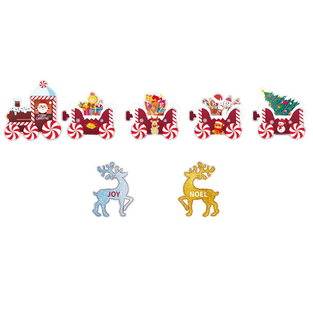 Decoratiune de Craciun, Flippy, pentru Gradina, Tip Trenulet, 7 Figurine + Bete de Infipt in Pamant, din Plastic,
