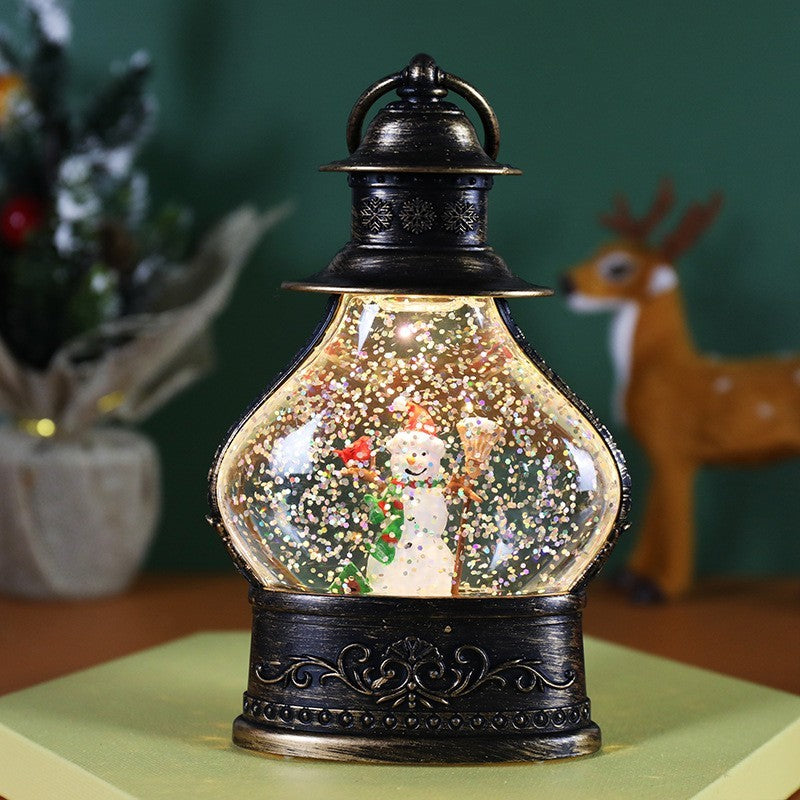Decoratiune de Craciun tip Felinar, Flippy, Glob de Cristal cu Fulgi de Zapada, Model Om de Zapada, Ornamentat cu