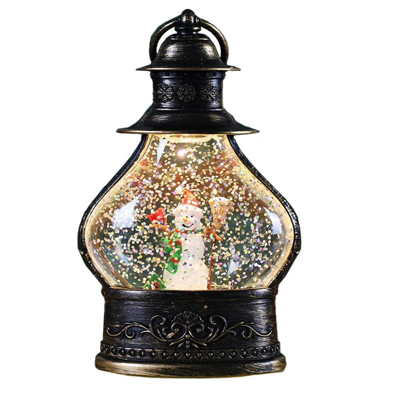 Decoratiune de Craciun tip Felinar, Flippy, Glob de Cristal cu Fulgi de Zapada, Model Om de Zapada, Ornamentat cu