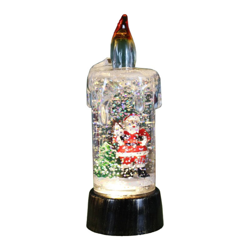 Decoratiune de Craciun tip Lumanare, Flippy, Lumanare de Cristal cu Fulgi de Zapada, Model Mos Craciun cu Sclipici,