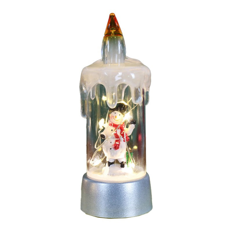 Decoratiune de Craciun tip Lumanare, Flippy, Lumanare de Cristal fara Fulgi de Zapada, Model Om de Zapada, Iluminare