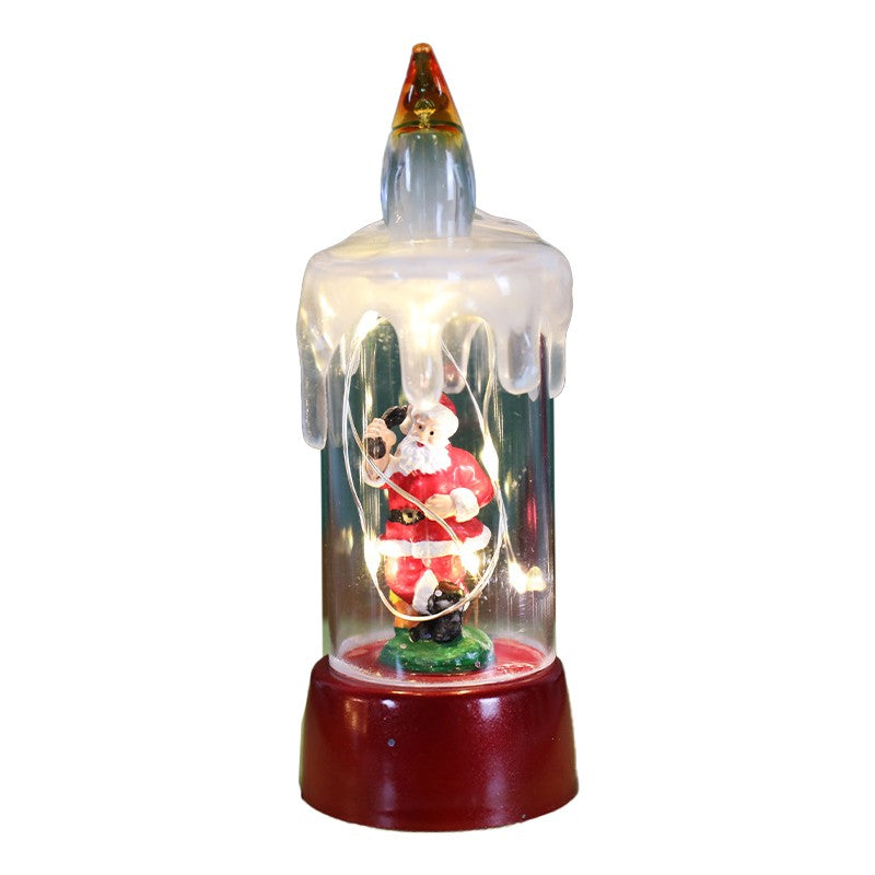 Decoratiune de Craciun tip Lumanare, Flippy, Lumanare de Cristal fara Fulgi de Zapada, Model Mos Craciun, Iluminare