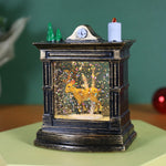 Decoratiune de Craciun tip Semineu / Ceas, Flippy, Glob de Cristal cu Fulgi de Zapada, Model Ren, Iluminare LED, 11.5 x