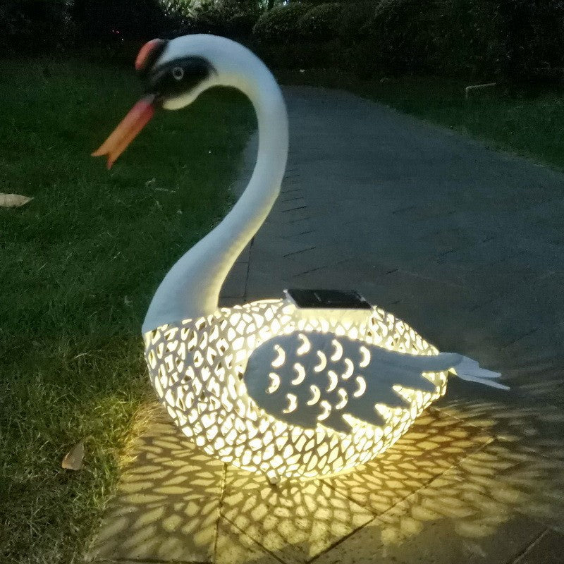 Decoratiune de Gradina cu Lampa solara, Flippy, Model Lebada, Iluminare Led si Incarcare Solara, 39.5 x 35.5 x 14 cm,