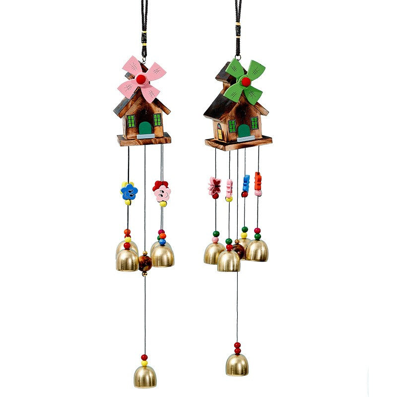 Decoratiune Din Lemn, Flippy, Moara de Vant cu Casuta, Clopotei de Vant, Suvenir, 45 x 50 cm, Multicolor