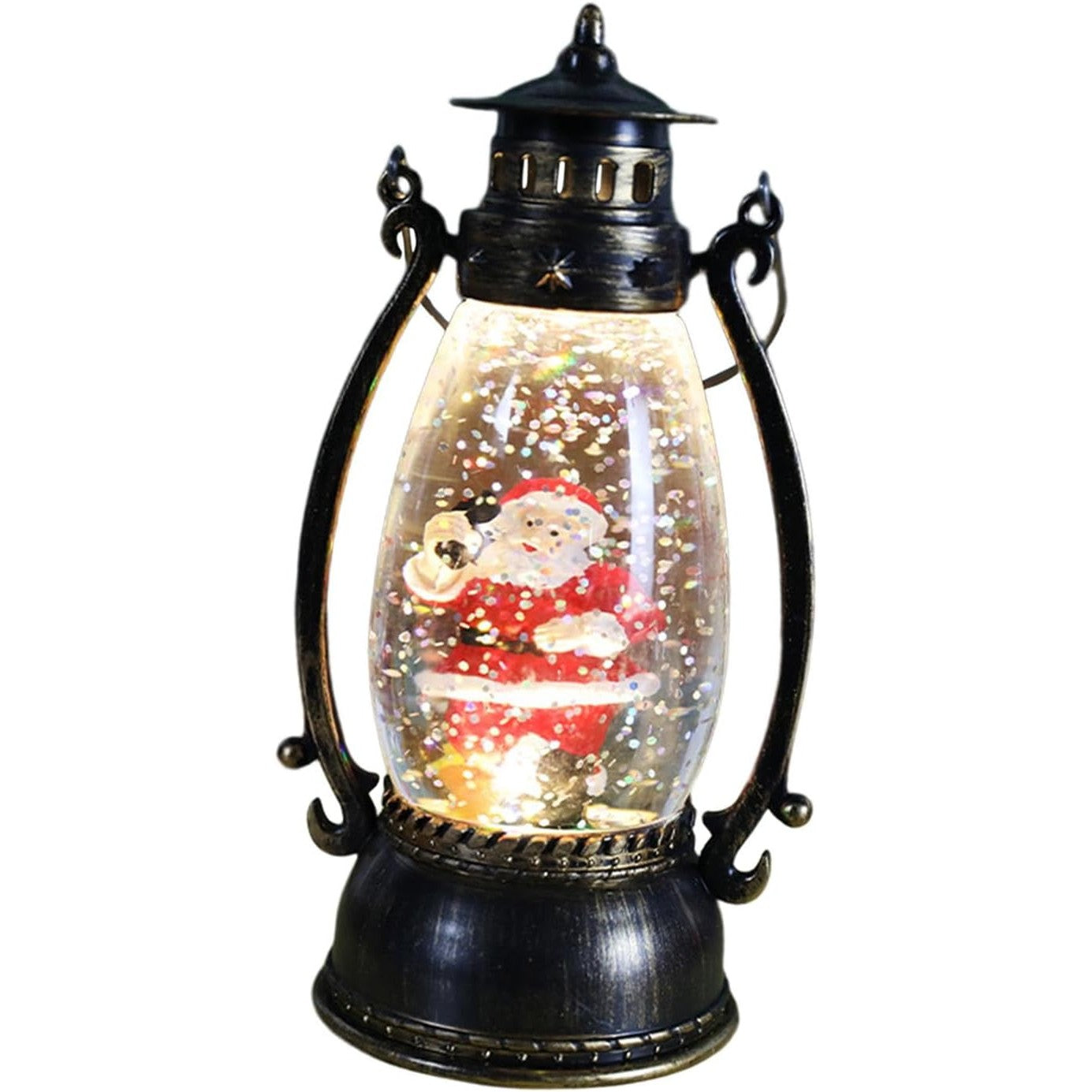 Decoratiune Luminoasa, Flippy, Felinar de Craciun, cu Lumina LED, Ornament Model Lampa cu Ulei Mos Craciun, cu Maner,