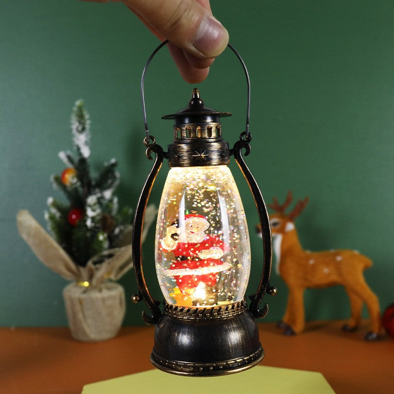 Decoratiune Luminoasa, Flippy, Felinar de Craciun, cu Lumina LED, Ornament Model Lampa cu Ulei Mos Craciun, cu Maner,