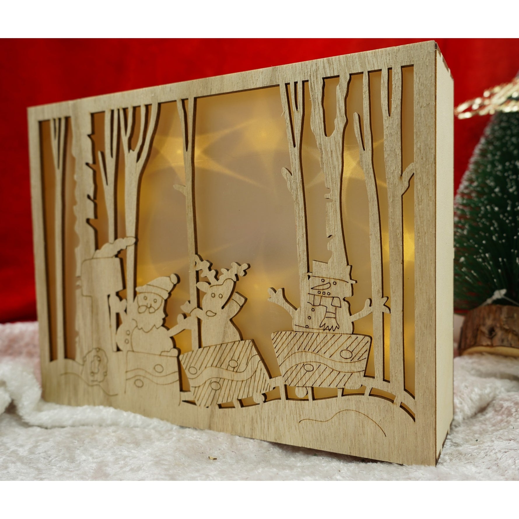 Decoratiune luminoasa, Flippy, Peisaj de iarna - Mos Craciun, maro, lungime: 21 cm, latime: 5 cm, inaltime: 16 cm,