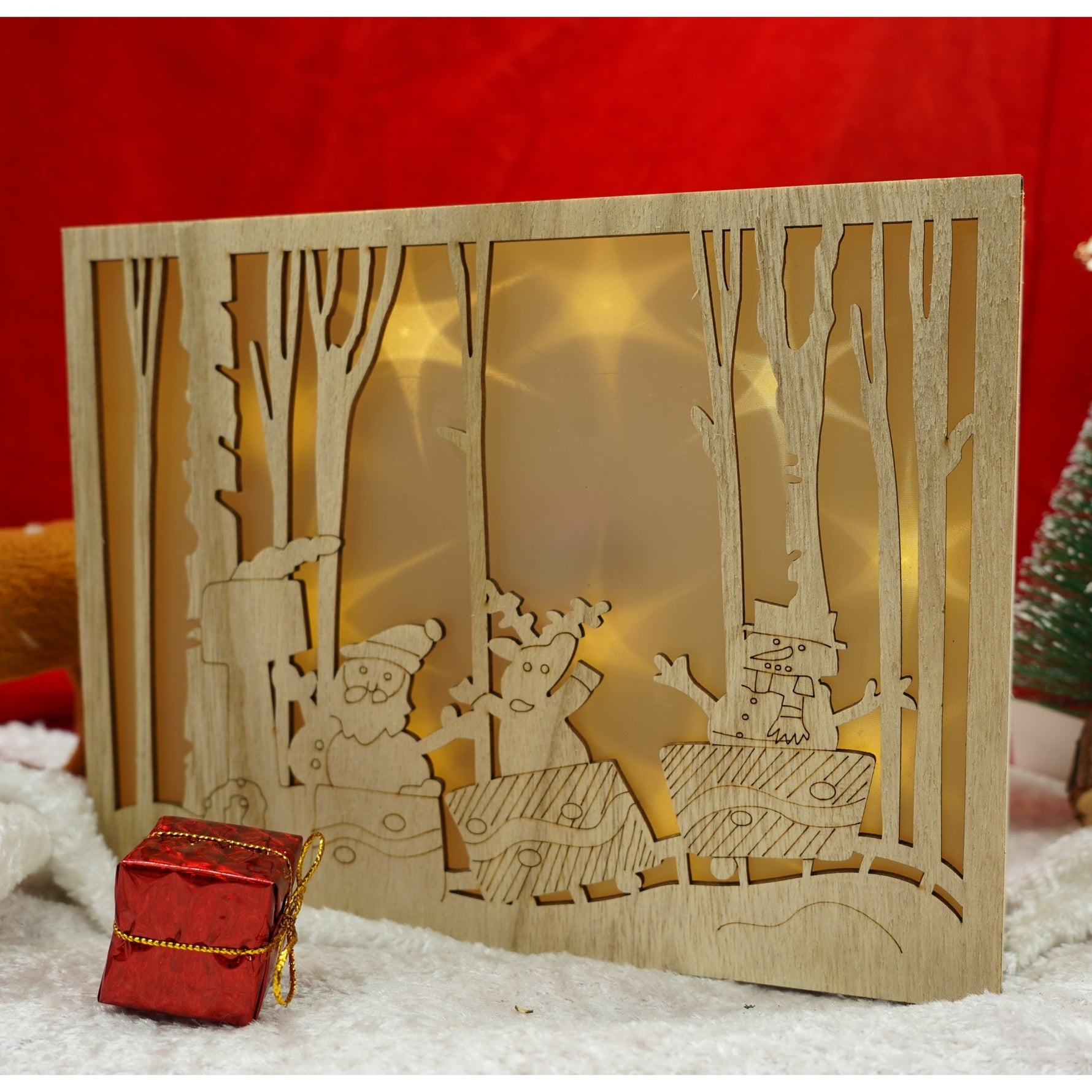 Decoratiune luminoasa, Flippy, Peisaj de iarna - Mos Craciun, maro, lungime: 21 cm, latime: 5 cm, inaltime: 16 cm,