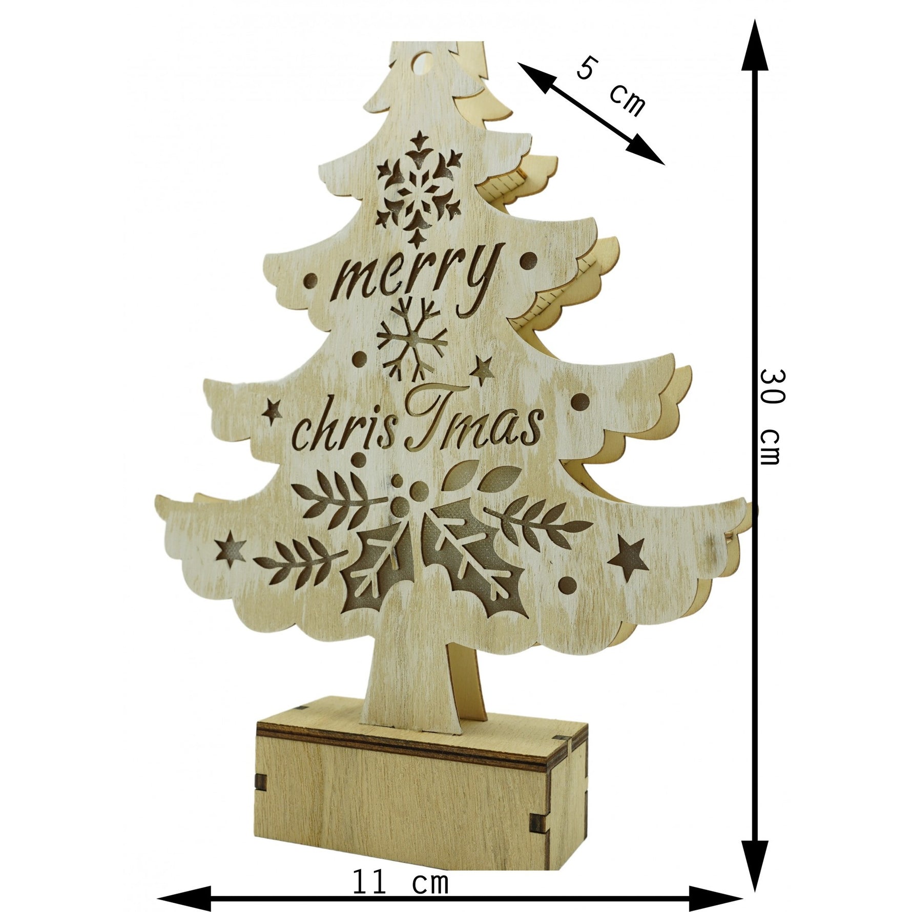 Decoratiune luminoasa, model de Brad cu inscriptie Marry Christmas, alb, lungime: 11 cm, latime: 5 cm, inaltime: 30 cm,