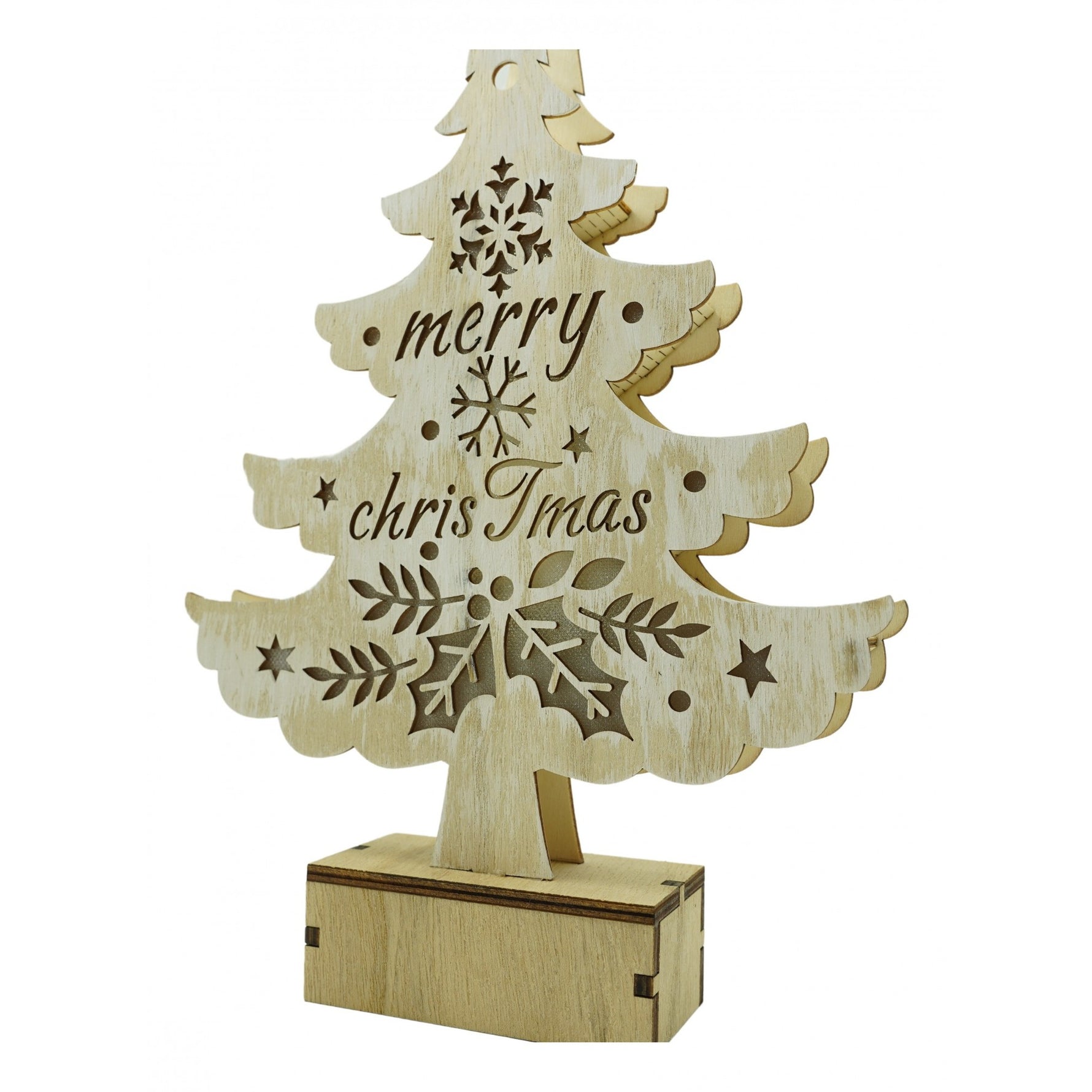 Decoratiune luminoasa, model de Brad cu inscriptie Marry Christmas, alb, lungime: 11 cm, latime: 5 cm, inaltime: 30 cm,