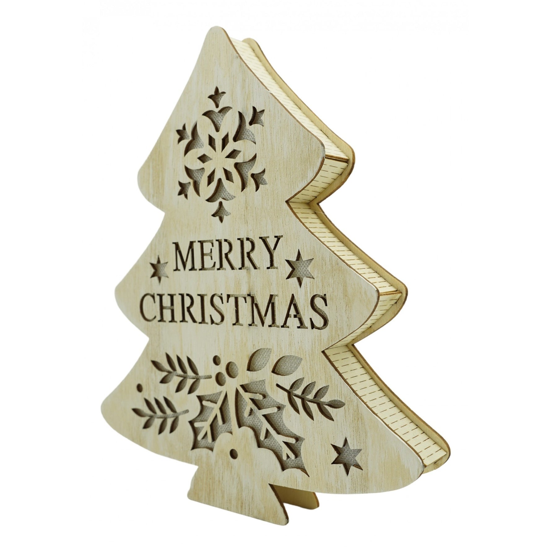 Decoratiune luminoasa, model de Brad cu inscriptie Marry Christmas, alb, lungime: 19 cm, latime: 3 cm, inaltime: 22 cm,