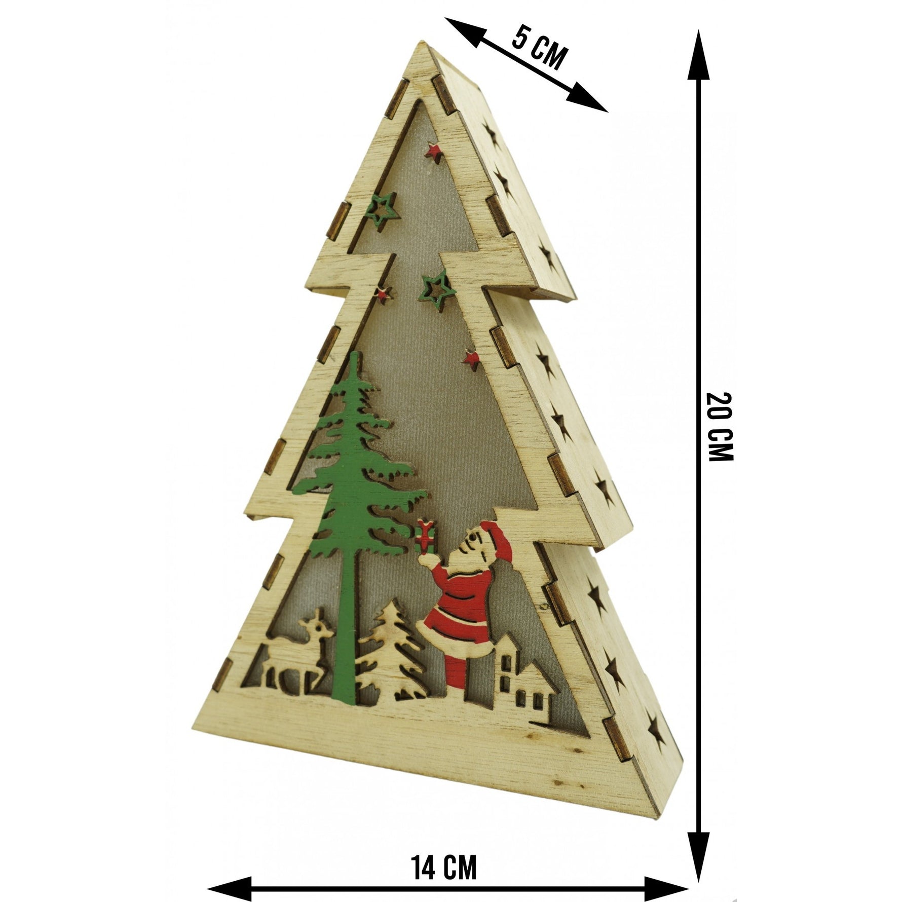 Decoratiune luminoasa, model de Brad cu Mos Craciun, maro, lungime: 14 cm, latime: 5 cm, inaltime: 20 cm, lemn,