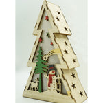 Decoratiune luminoasa, model de Brad cu Om de zapada, maro, lungime: 14 cm, latime: 5 cm, inaltime: 20 cm, lemn,