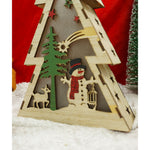 Decoratiune luminoasa, model de Brad cu Om de zapada, maro, lungime: 14 cm, latime: 5 cm, inaltime: 20 cm, lemn,