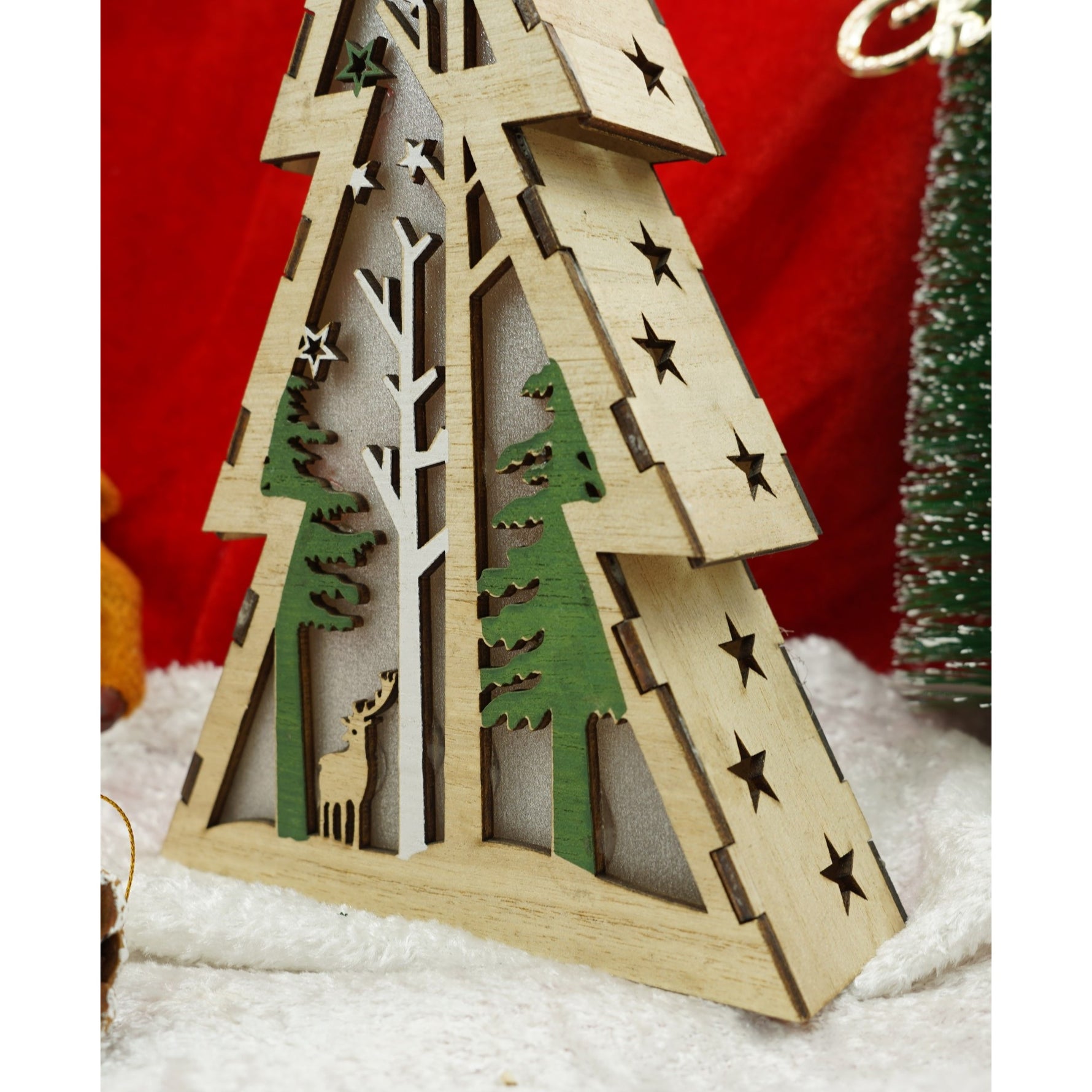 Decoratiune luminoasa, model de Brad cu Peisaj de iarna, maro, lungime: 14 cm, latime: 5 cm, inaltime: 20 cm, lemn,