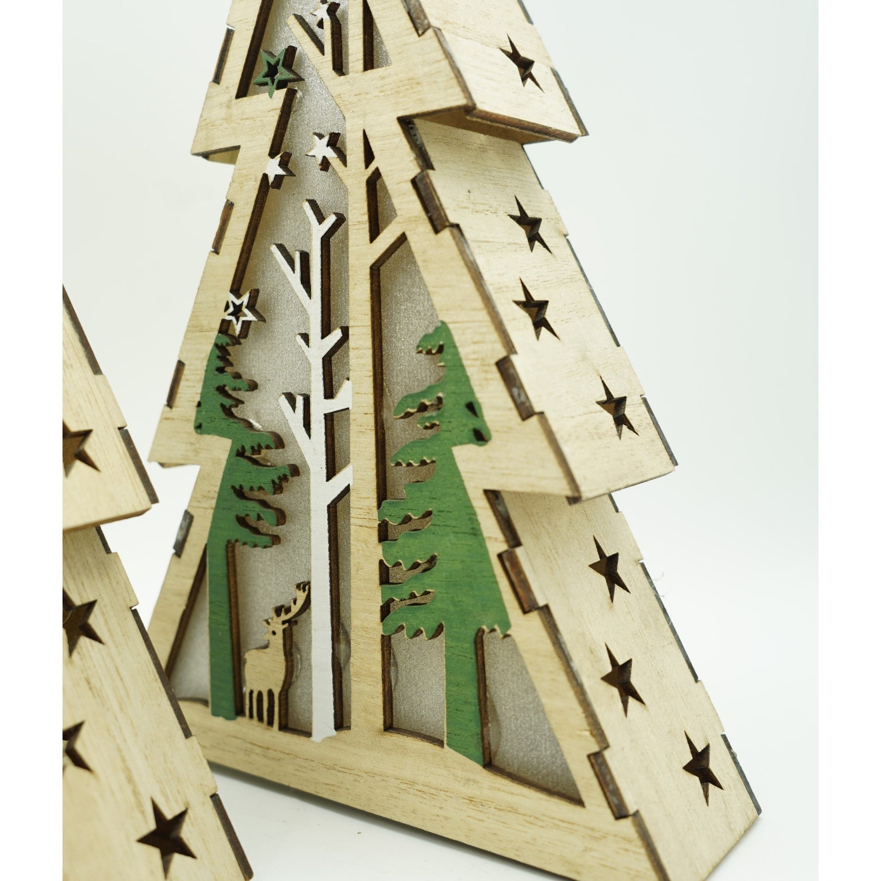 Decoratiune luminoasa, model de Brad cu Peisaj de iarna, maro, lungime: 14 cm, latime: 5 cm, inaltime: 20 cm, lemn,