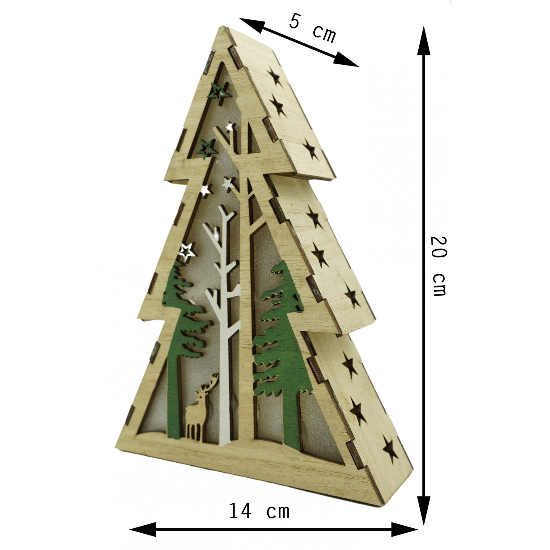 Decoratiune luminoasa, model de Brad cu Peisaj de iarna, maro, lungime: 14 cm, latime: 5 cm, inaltime: 20 cm, lemn,