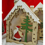 Decoratiune luminoasa, model de Casa cu Mos Craciun, maro, lungime: 18 cm, latime: 21 cm, inaltime: 5 cm, lemn,