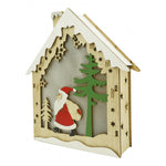 Decoratiune luminoasa, model de Casa cu Mos Craciun, maro, lungime: 18 cm, latime: 21 cm, inaltime: 5 cm, lemn,