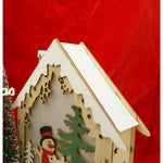 Decoratiune luminoasa, model de Casa cu Om de zapada, maro, lungime: 18 cm, latime: 5 cm, inaltime: 21 cm, lemn,