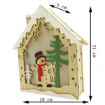 Decoratiune luminoasa, model de Casa cu Om de zapada, maro, lungime: 18 cm, latime: 5 cm, inaltime: 21 cm, lemn,