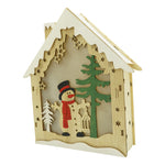 Decoratiune luminoasa, model de Casa cu Om de zapada, maro, lungime: 18 cm, latime: 5 cm, inaltime: 21 cm, lemn,