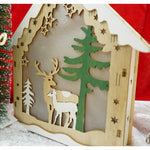 Decoratiune luminoasa, model de Casa cu Reni, maro, lungime: 18 cm, latime: 5 cm, inaltime: 21 cm, lemn,