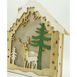 Decoratiune luminoasa, model de Casa cu Reni, maro, lungime: 18 cm, latime: 5 cm, inaltime: 21 cm, lemn,