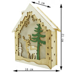 Decoratiune luminoasa, model de Casa cu Reni, maro, lungime: 18 cm, latime: 5 cm, inaltime: 21 cm, lemn,