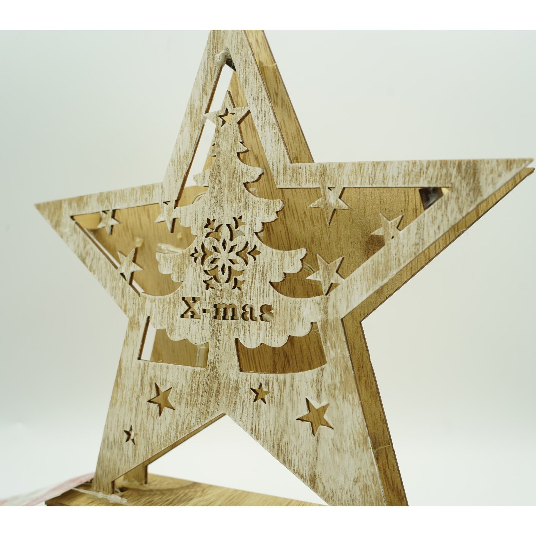 Decoratiune luminoasa, model de Stea cu Brad si inscriptie Marry Christmas, alb, lungime: 19 cm, latime: 5 cm,