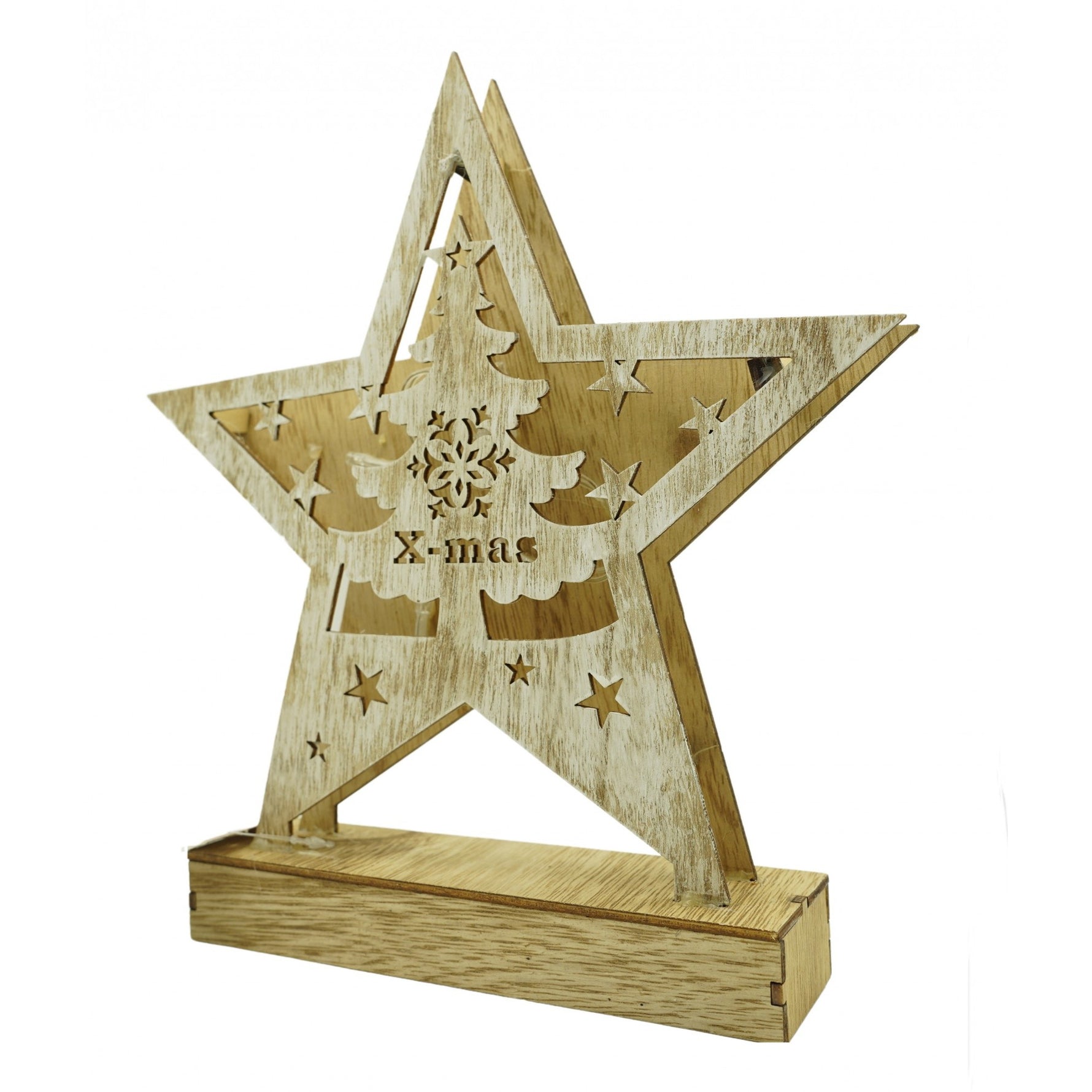 Decoratiune luminoasa, model de Stea cu Brad si inscriptie Marry Christmas, alb, lungime: 19 cm, latime: 5 cm,