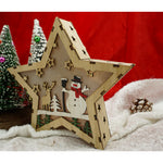 Decoratiune luminoasa, model de Stea cu Om de zapada, maro, lungime: 18 cm, latime: 18 cm, inaltime: 4 cm, lemn,