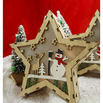 Decoratiune luminoasa, model de Stea cu Om de zapada, maro, lungime: 18 cm, latime: 18 cm, inaltime: 4 cm, lemn,