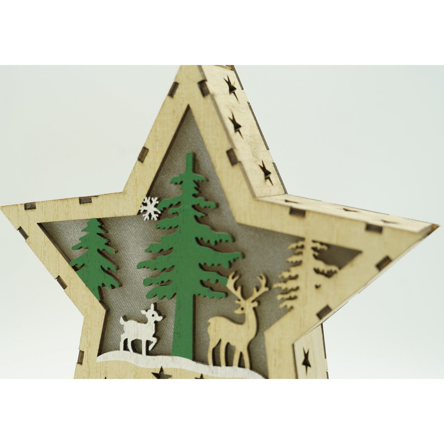 Decoratiune luminoasa, model de Stea cu Reni, maro, lungime: 18 cm, latime: 18 cm, inaltime: 4 cm, lemn,