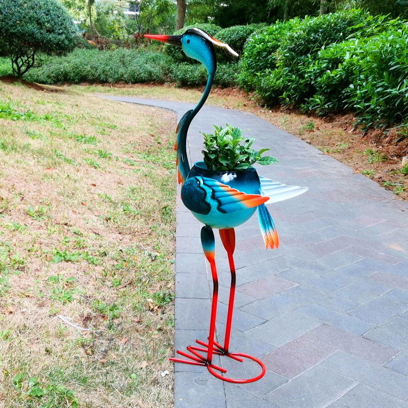 Decoratiune pentru Gradina, Flippy, Flamingo pentru Gradina cu Suport pentru Plante Flori, Ornament de Ghiveci de