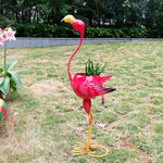Decoratiune pentru Gradina, Flippy, Flamingo pentru Gradina cu Suport pentru Plante Flori, Ornament de Ghiveci de